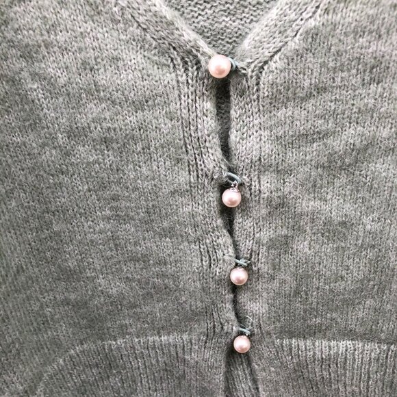 MNG Mango Puff Sleeve Cardigan Womens M Sage Green Pearl Button V-Neck Soft - Picture 5 of 9